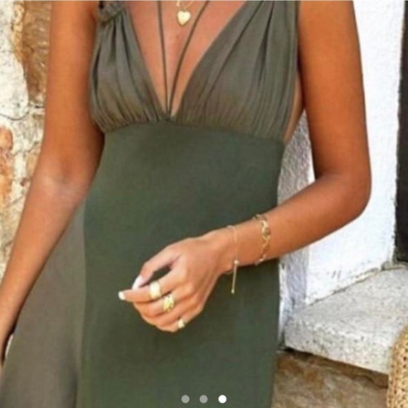 zara: '"strappy"" olive green mini dress. - Picture 3 of 4